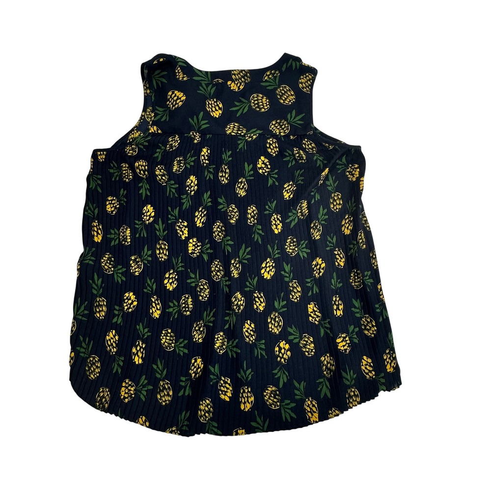 Zac & Rachel Navy Blue Pineapple Print Pleated Back Sleeveless Blouse Women's L - Picture 5 of 6